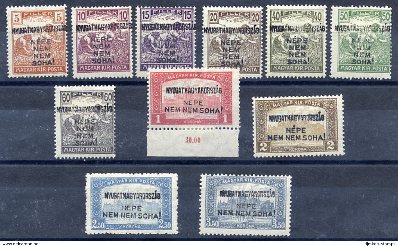 WEST HUNGARY 1921 (16 Oct.) Overprint Set Of Eleven  MH / *.  Michel 32-42 - Unused Stamps