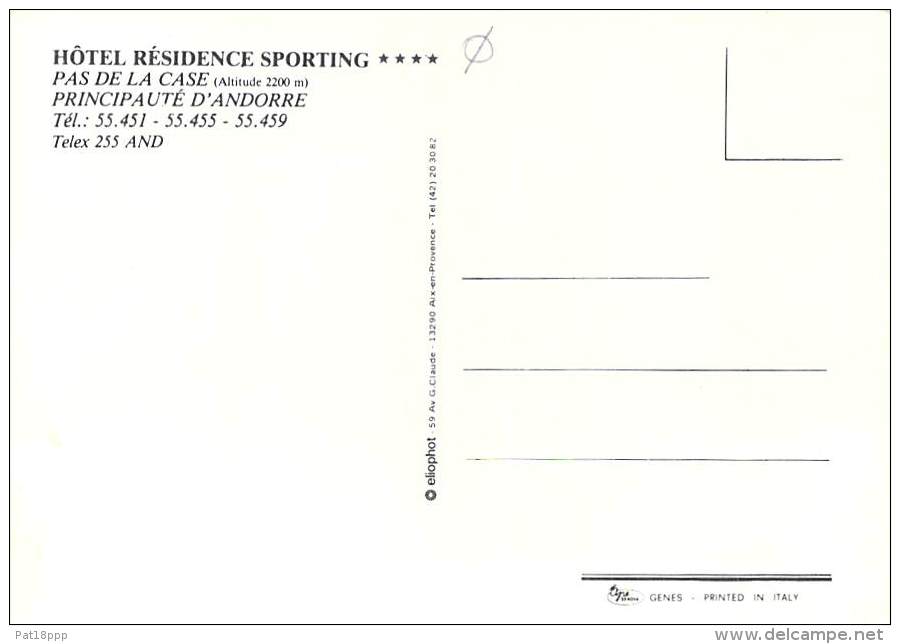 ANDORRE Andorra - PAS DE LA CASE : Hotel Restaurant LE SPORTING - Jolie CPMS Animée Grand Format - - Andorre