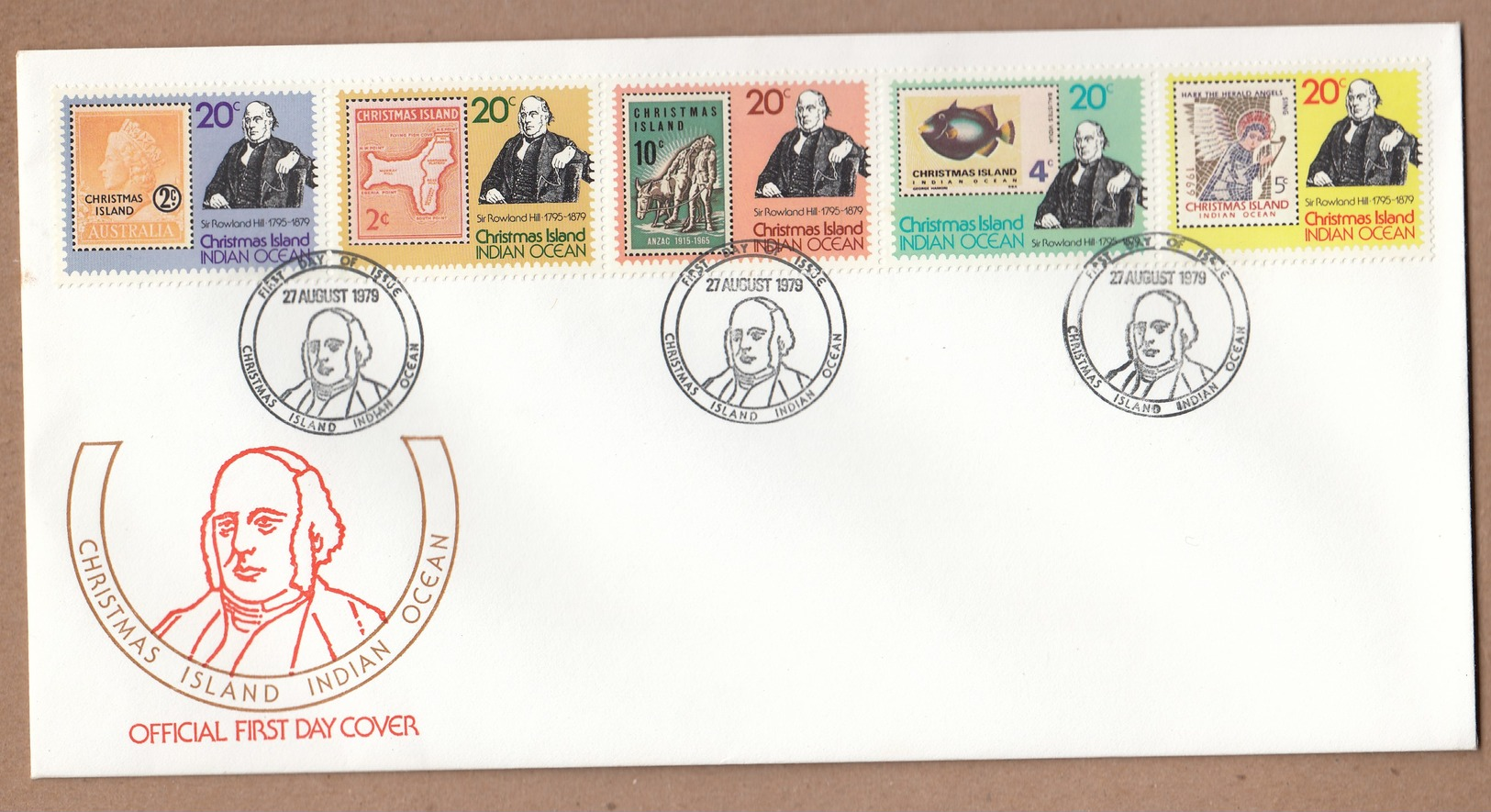 Christmas Island FDC 1979 Centenary Of Death Of Sir Rowland Hill - Stamps On Stamps - Stamps On Stamps