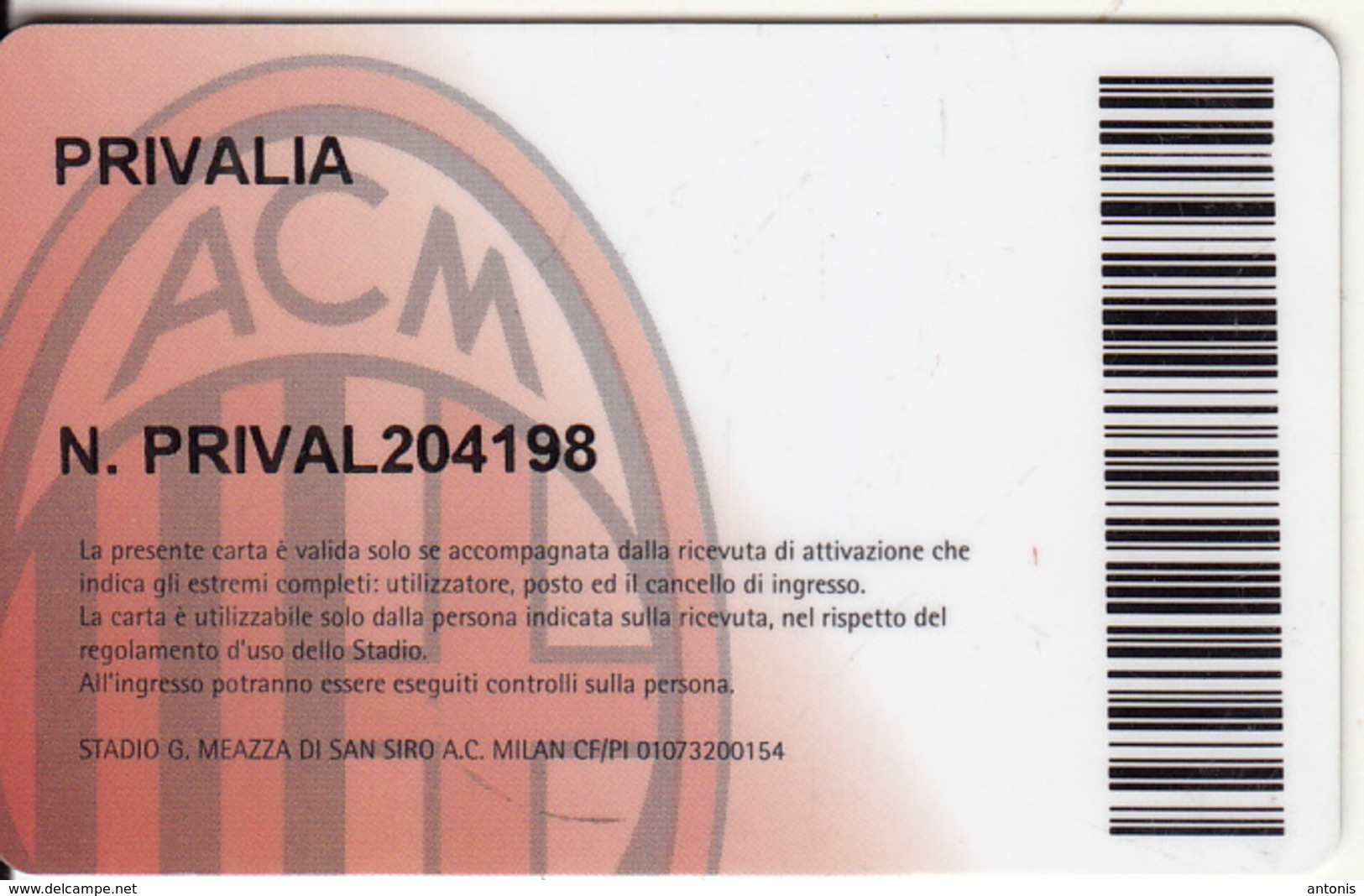 ITALY - AC MILAN, Member Card, Used - Sport