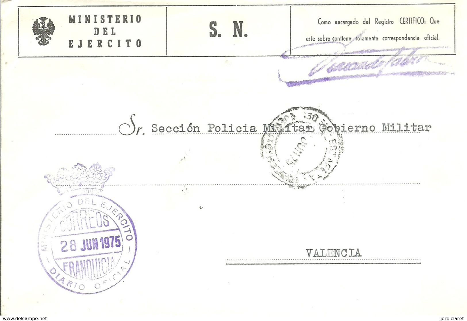 MINISTERIO DEL EJERCITO 1975 - Franquicia Militar