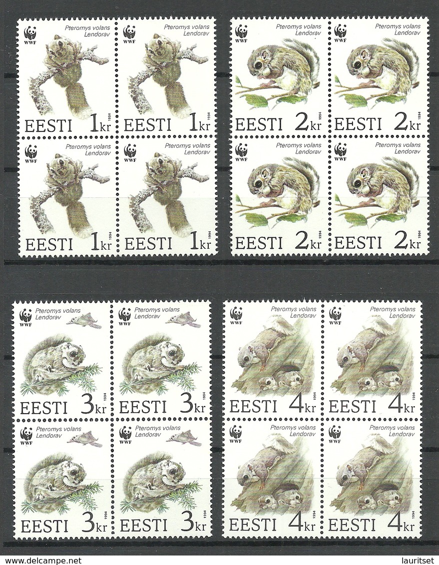 Estonie Estonia 1994 WWF Flying Squirrel Michel 229 - 232 As 4-Blocks MNH - Unused Stamps