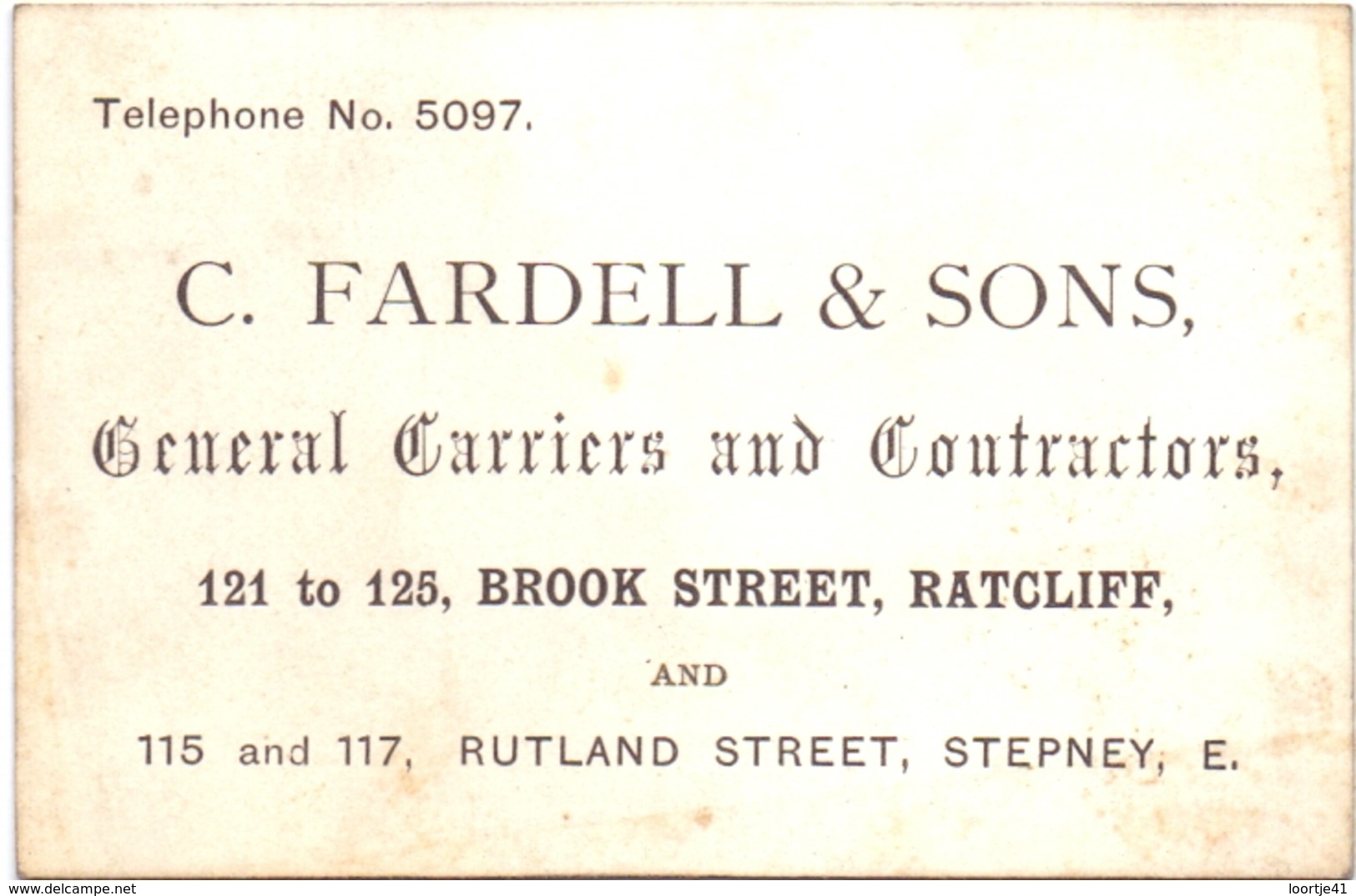 Visitekaartje - Carte Visite - C. Fardell & Sons - Ratcliff & Stepney - Cartes De Visite