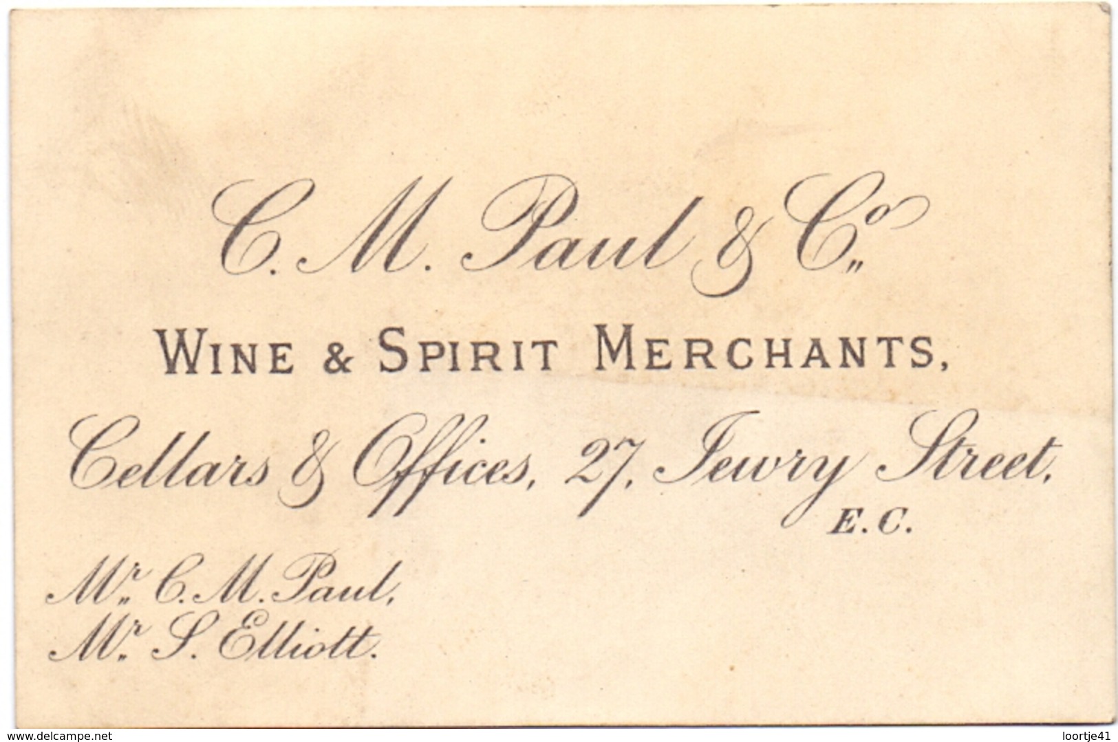 Visitekaartje - Carte Visite - C.M.Paul & Co  - Wine & Spirits Merchants  - London - Cartes De Visite