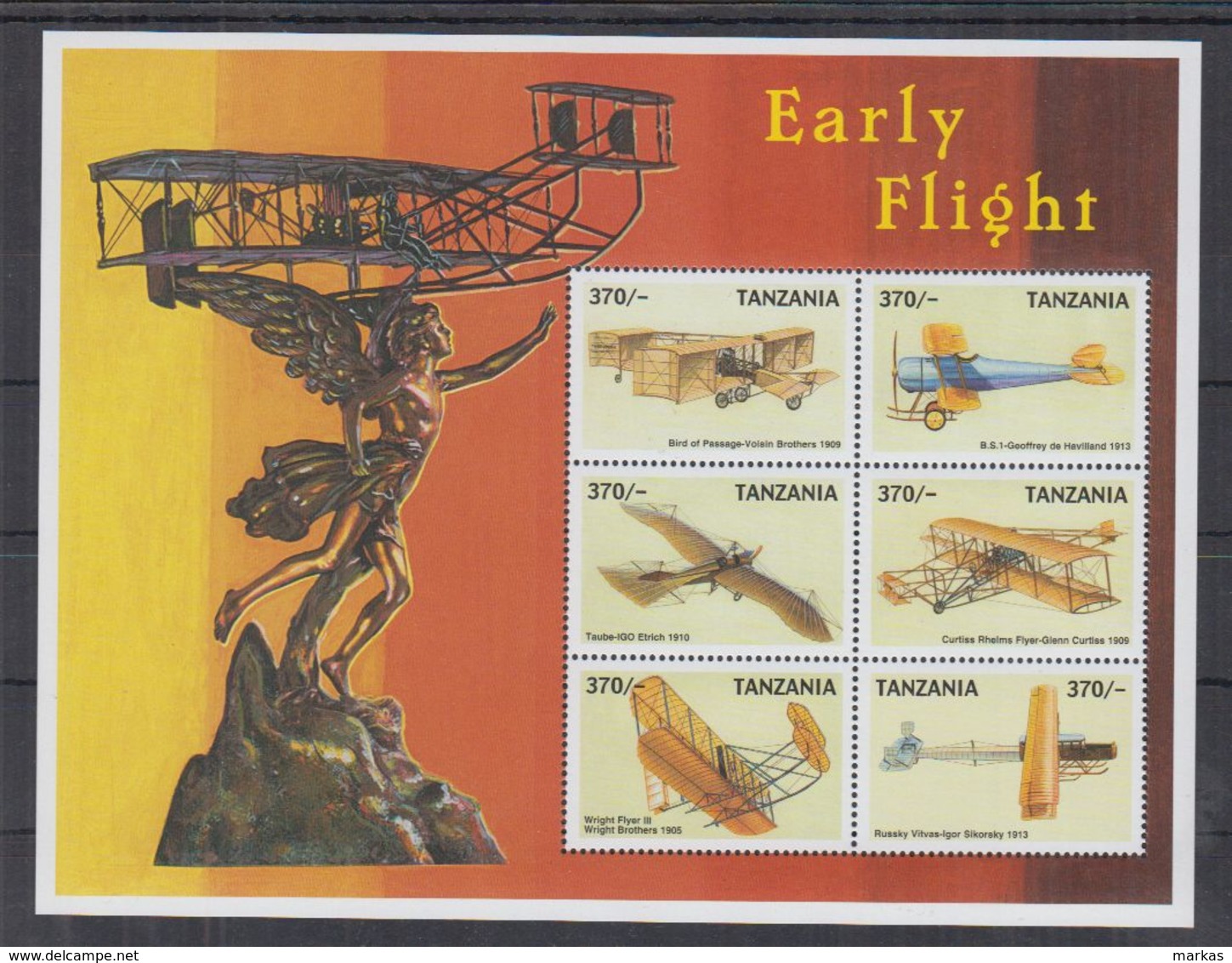 E77. MNH Tanzania Transport Aviation Planes  Early Flight - Vliegtuigen