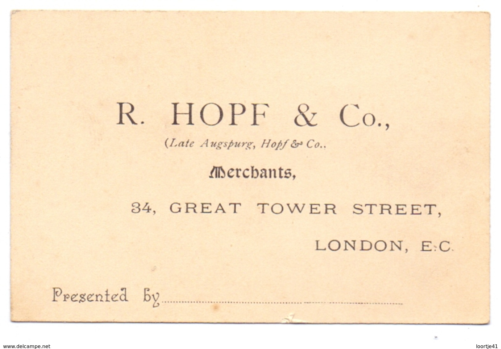 Visitekaartje - Carte Visite - R. Hopf & Co Merchants  - London - Cartes De Visite