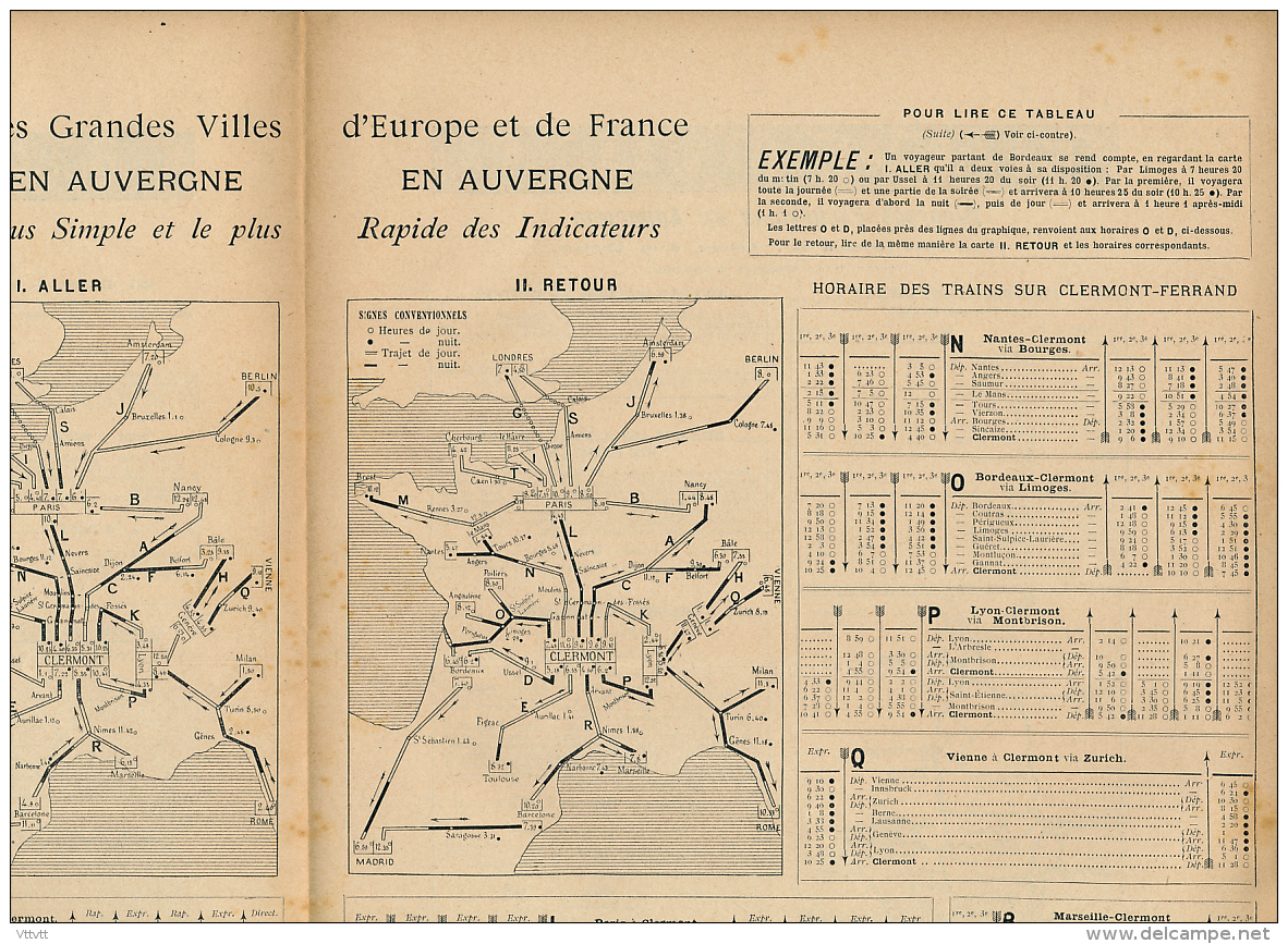 Cartes Et Horaires Des Trains Des Grandes Ville D'Europe Et De France Vers L'Auvergne, Clermont-Ferrand, Royat (1896) - Transport