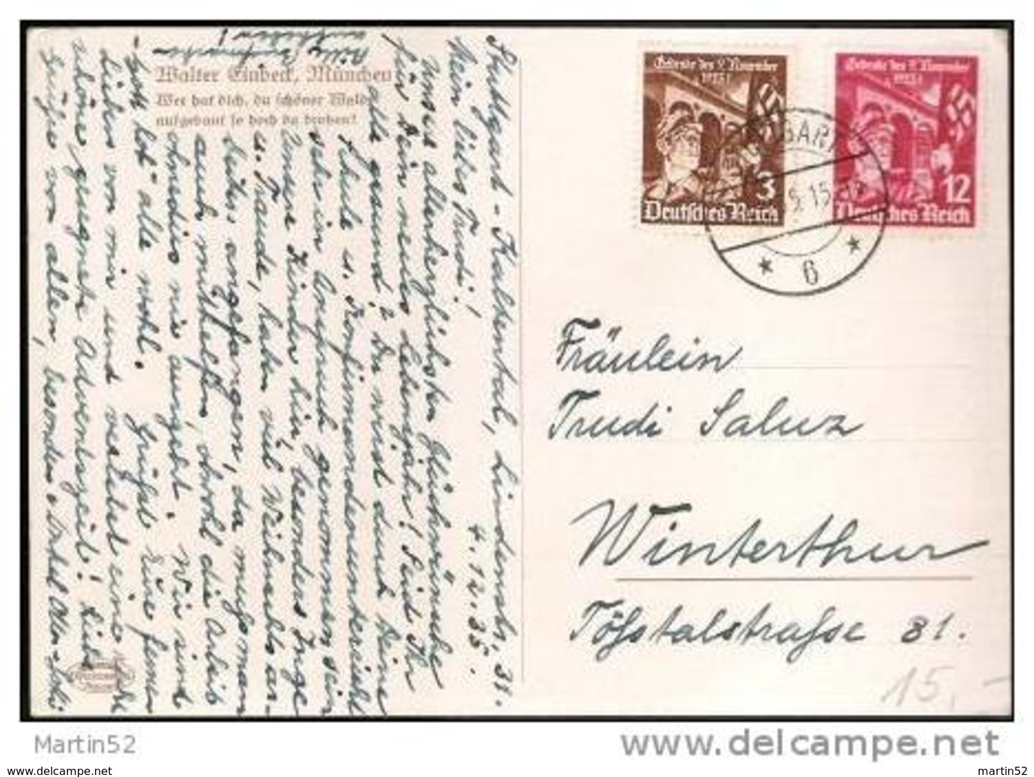 Allemagne Germany 1935 "Deutscher Wald" Bild-PK Mit Mi-Nr.598-599 Mit O Stuttgart 4.12.35 Nach Winterthur (portogerecht) - Bäume