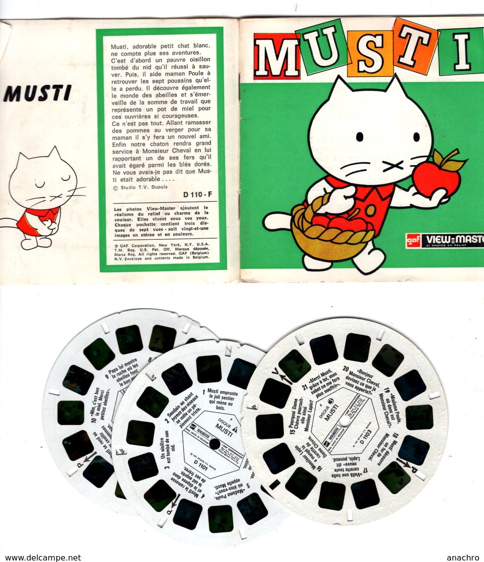 VIEWMASTER MUSTI Le Petit CHAT Blanc 3 Disques 1966 PHOTOS EN RELIEF - Visionneuses Stéréoscopiques