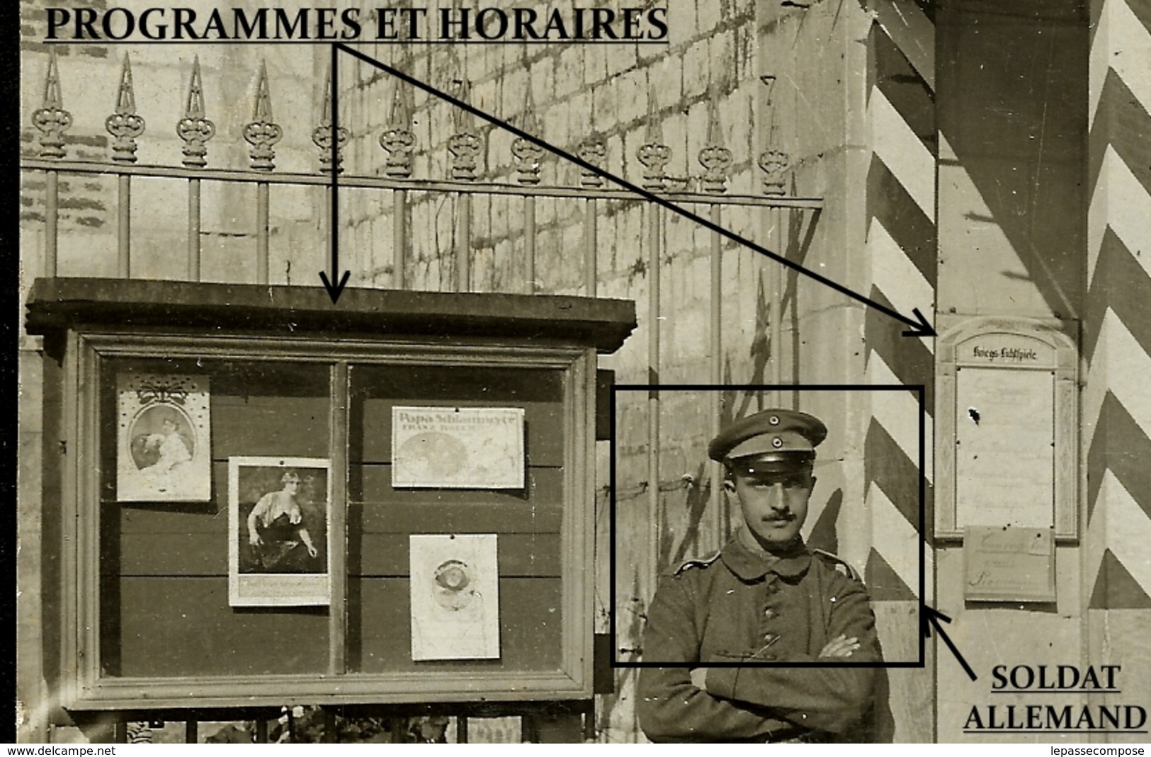 TOP - NEUFCHATEL SUR AISNE - L' ECOLE DES GARÇONS TRANSFORMÉE EN CINÉMA DE GUERRE POUR L'OCCUPANT ALLEMAND EN 1916 - Other & Unclassified