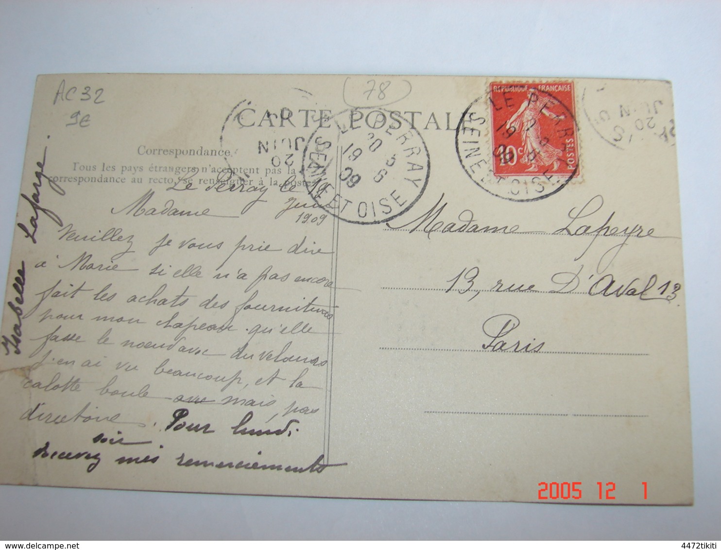 C.P.A.- Le Perray (78) - La Rue Verte - La Croix - 1909 - SUP (AC32) - Le Perray En Yvelines