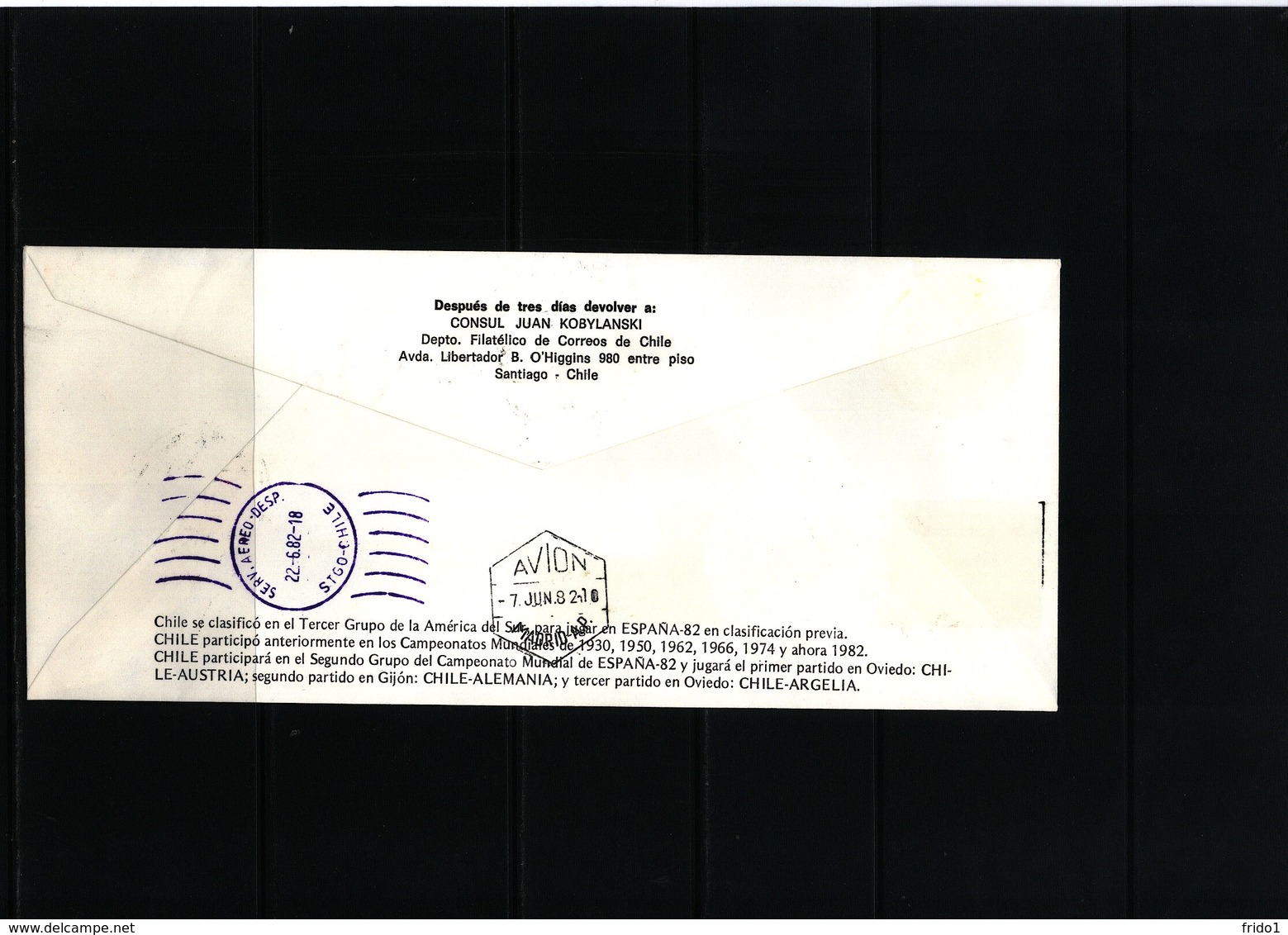 Chile 1982 World Football Championship In Spain Interesting Flight Cover - 1982 – Spain