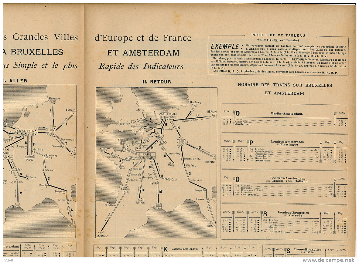 Cartes Et Horaires Des Trains Des Grandes Ville D'Europe Et De France Vers Bruxelles Et Amsterdam, Leyde, Anvers (1896) - Europe