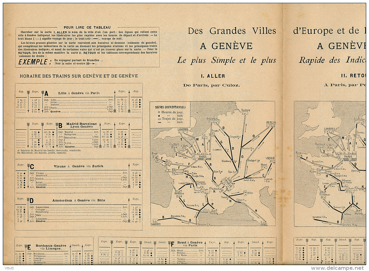 Cartes Et Horaires Des Trains Des Grandes Ville D'Europe Et De France Vers Genève, Interlaken, Chamonix, Fribourg (1896) - Transports