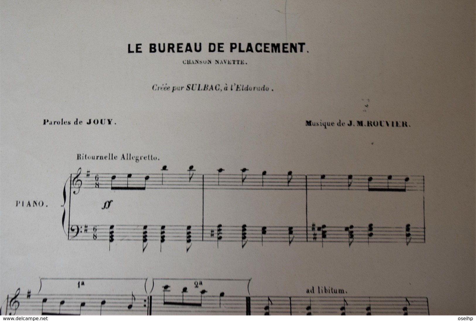 Partition Ancienne Le BUREAU De PLACEMENT Subac Eldorado J.Jouy Rouvier Ellincre Chanson Navette Piece Monnaie - Partitions Musicales Anciennes