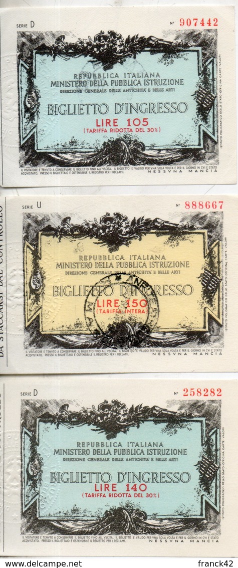 Lot De 3 Tickets D'entrée Musée Italien - Biglietti D'ingresso