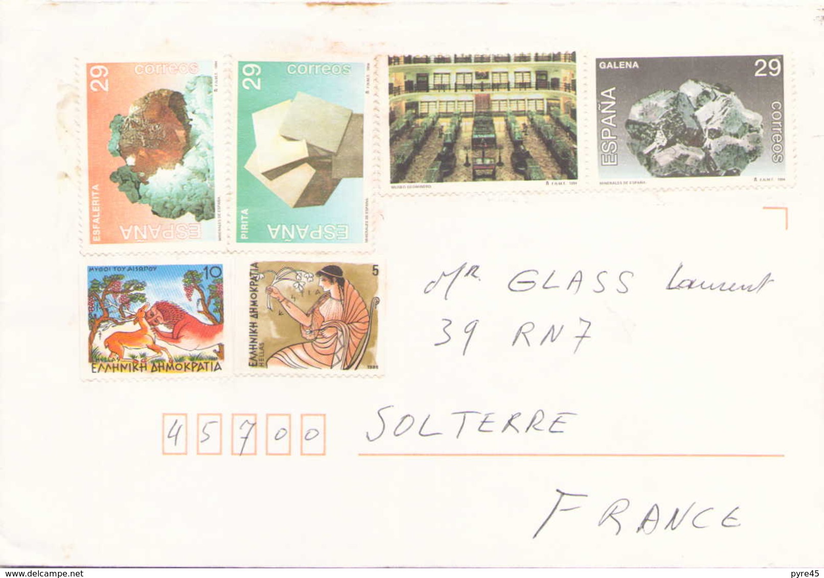 Enveloppe Pour Solterre Timbres D'Espagne Et De Grèce - Lettres & Documents