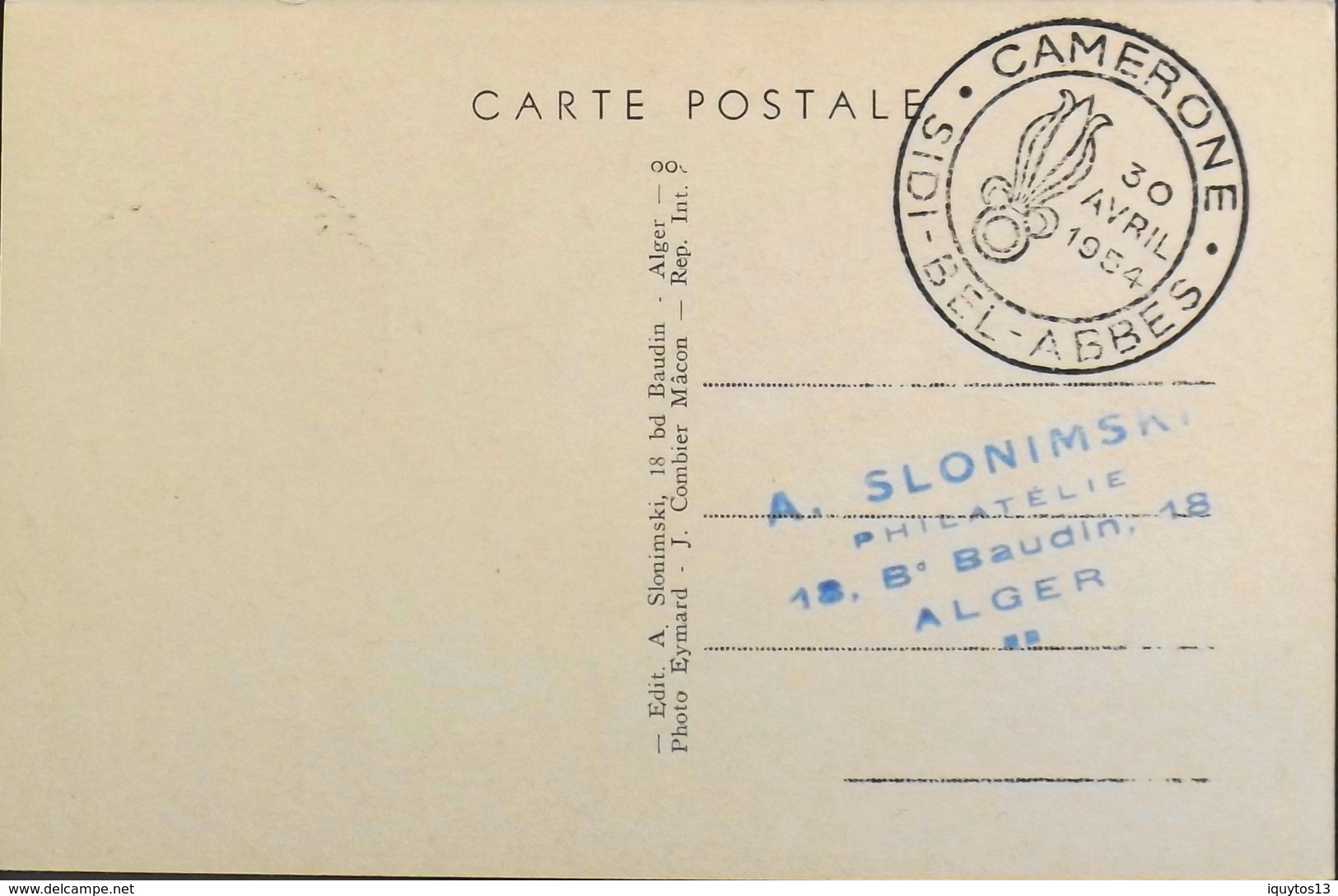 C.P. Philatélique ALGERIE - Légion Etrangére 1954  Affr. N° 309 Y & T - Sidi-bel-Abbes  Daté Le 30.4.1954 - TBE - FDC