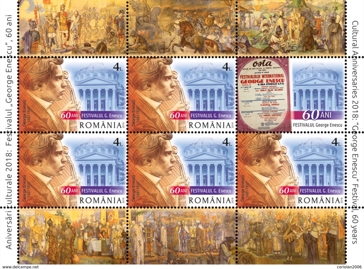 Romania 2018 / CULTURAL ANNIVERSARIES 2018 “GEORGE ENESCU” PHILHARMONIC BUCHAREST, 150 YEARS ROMANIAN ATHENAEUM, - Unused Stamps