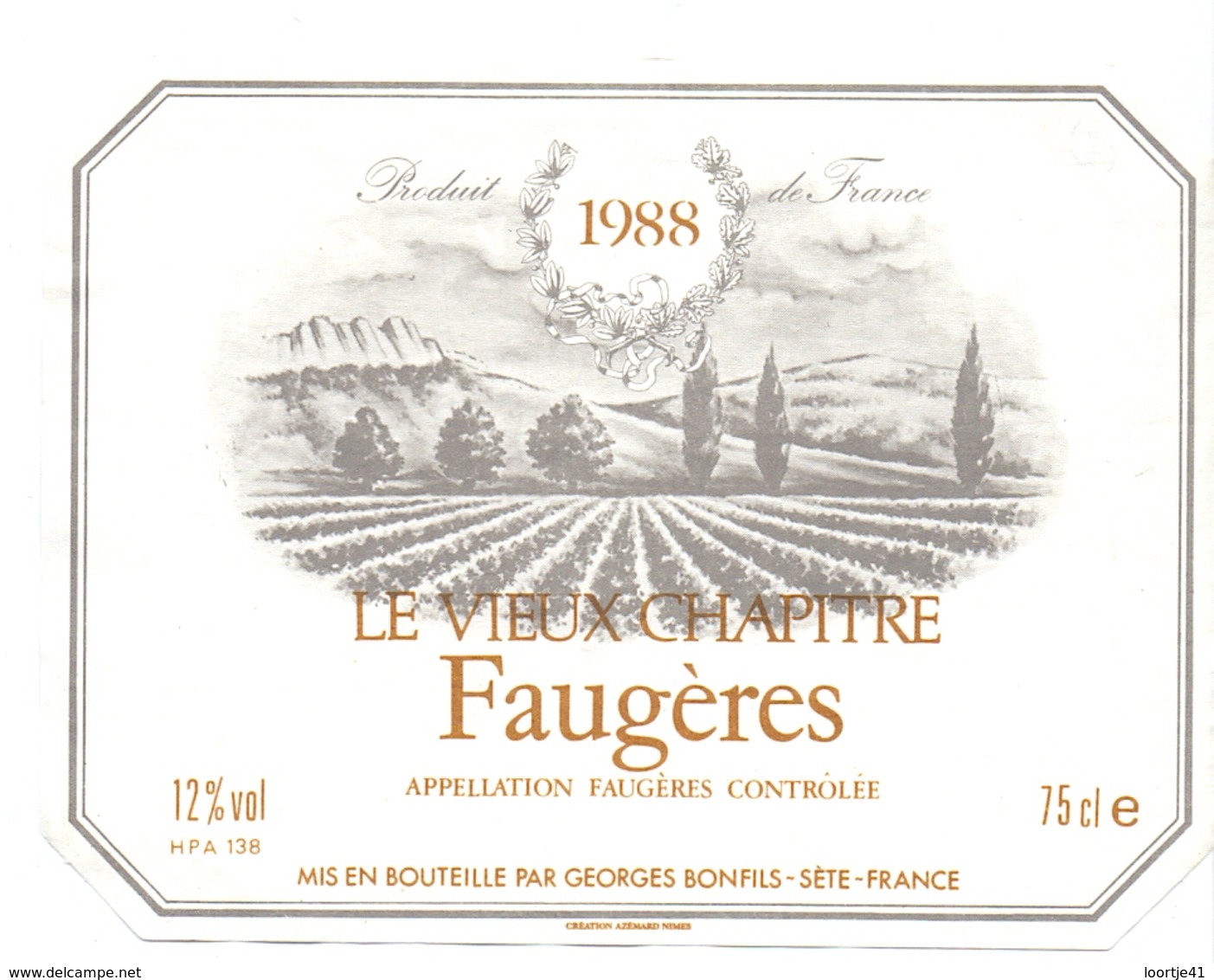 Etiket Etiquette - Vin - Wijn - Le Vieux Chapitre - Faugères 1988 - Red Wines