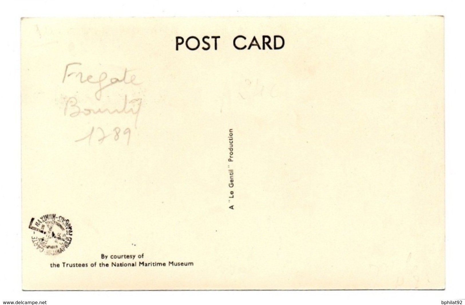 !!! PITCAIRN : CARTE MAXIMUM FREGATE BOUNTY CACHET DE 1955 - Pitcairn