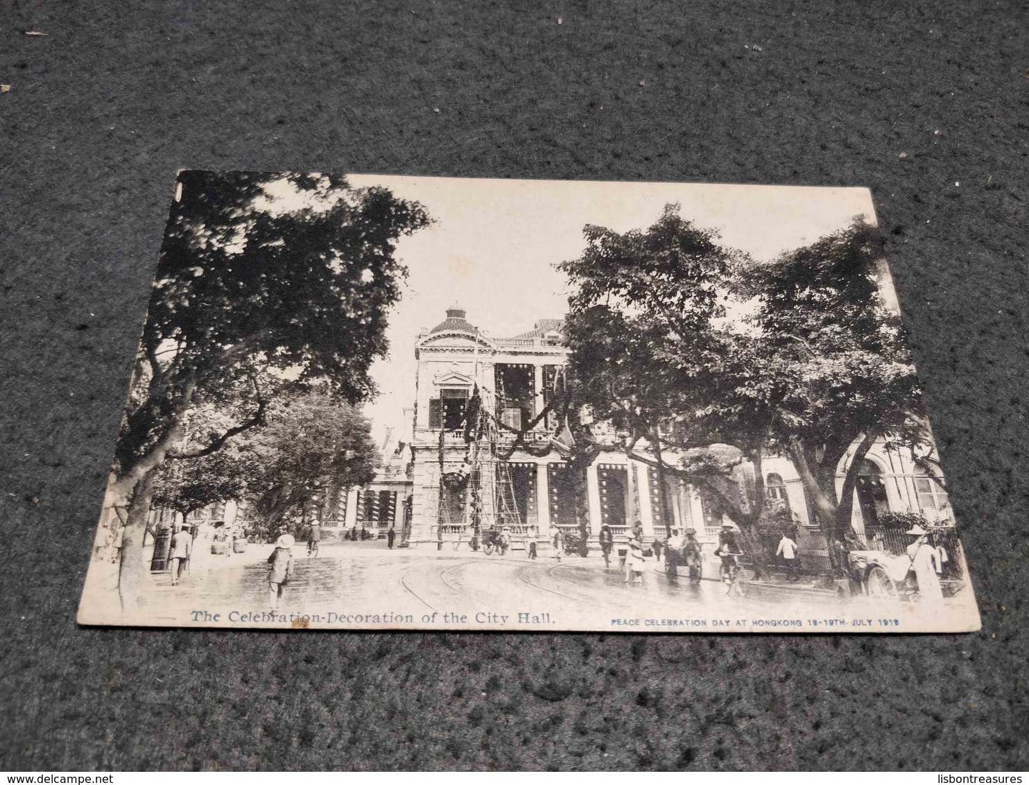 ANTIQUE POSTCARD CHINA HONG KONG CELEBRATION DECORATION OF THE CITY HALL 1919 UNUSED - China (Hong Kong)