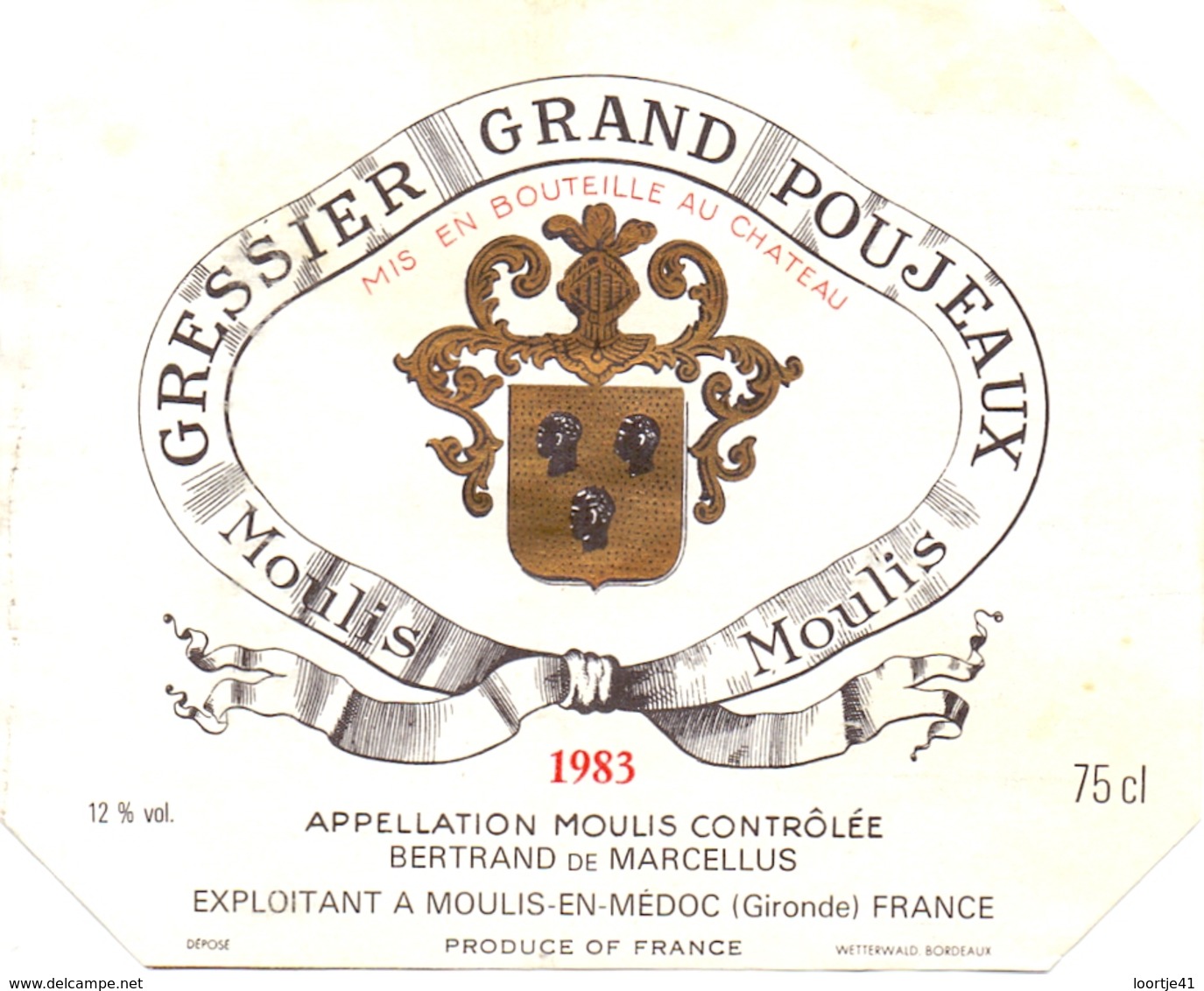 Etiket Etiquette - Vin - Wijn - Gressier Grand Poujeaux - Moulis 1983 - Bordeaux