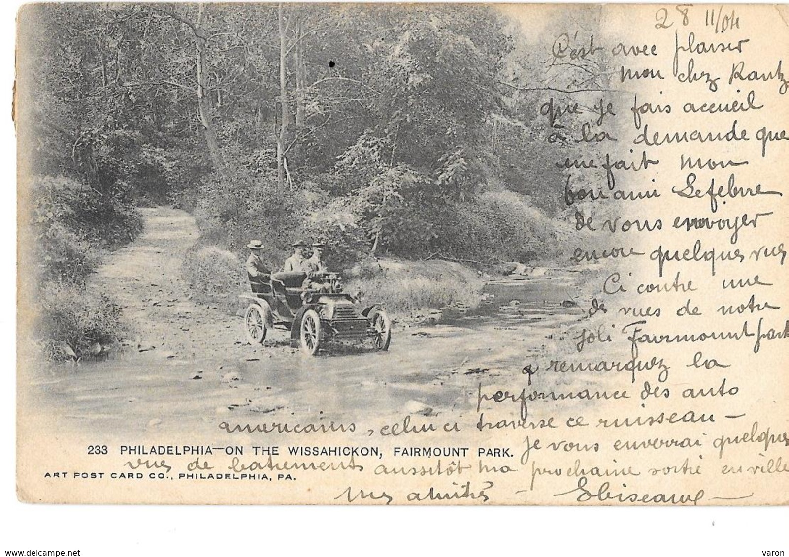 Amérique - PHILADELPHIA - ON THE WISSAHICKON , FAIRMOUNT PARK -carte Pionnière 1904- AUTO Traversant Un Ruisseau,3 Perso - Philadelphia