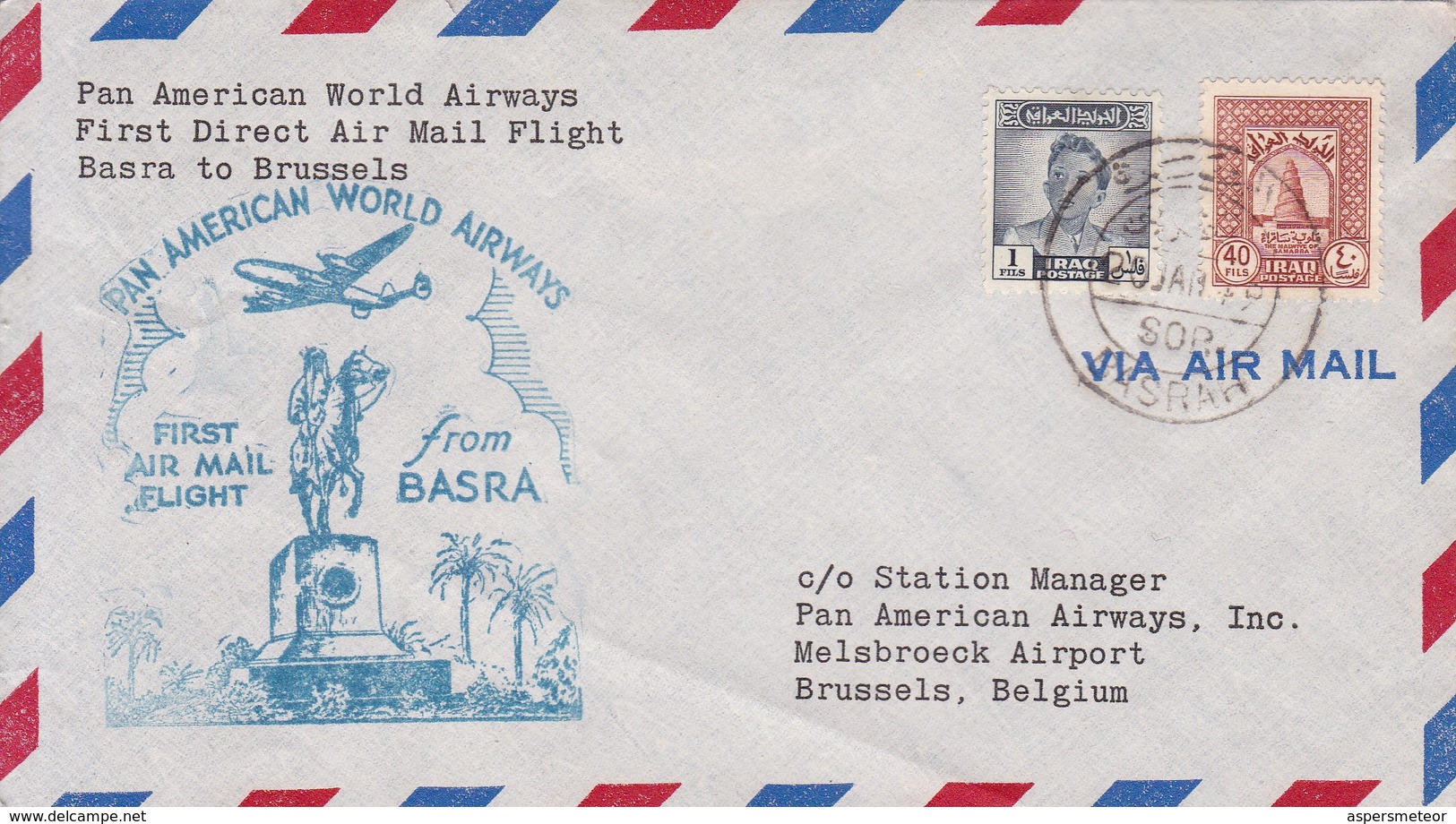 PAN AMERICAN WORLD AIRWAYS. FIRST DIRECT AIRMAIL FLIGHT. BASRA TO BRUSSELS 1979. IRAQ- BLEUP - Iraq