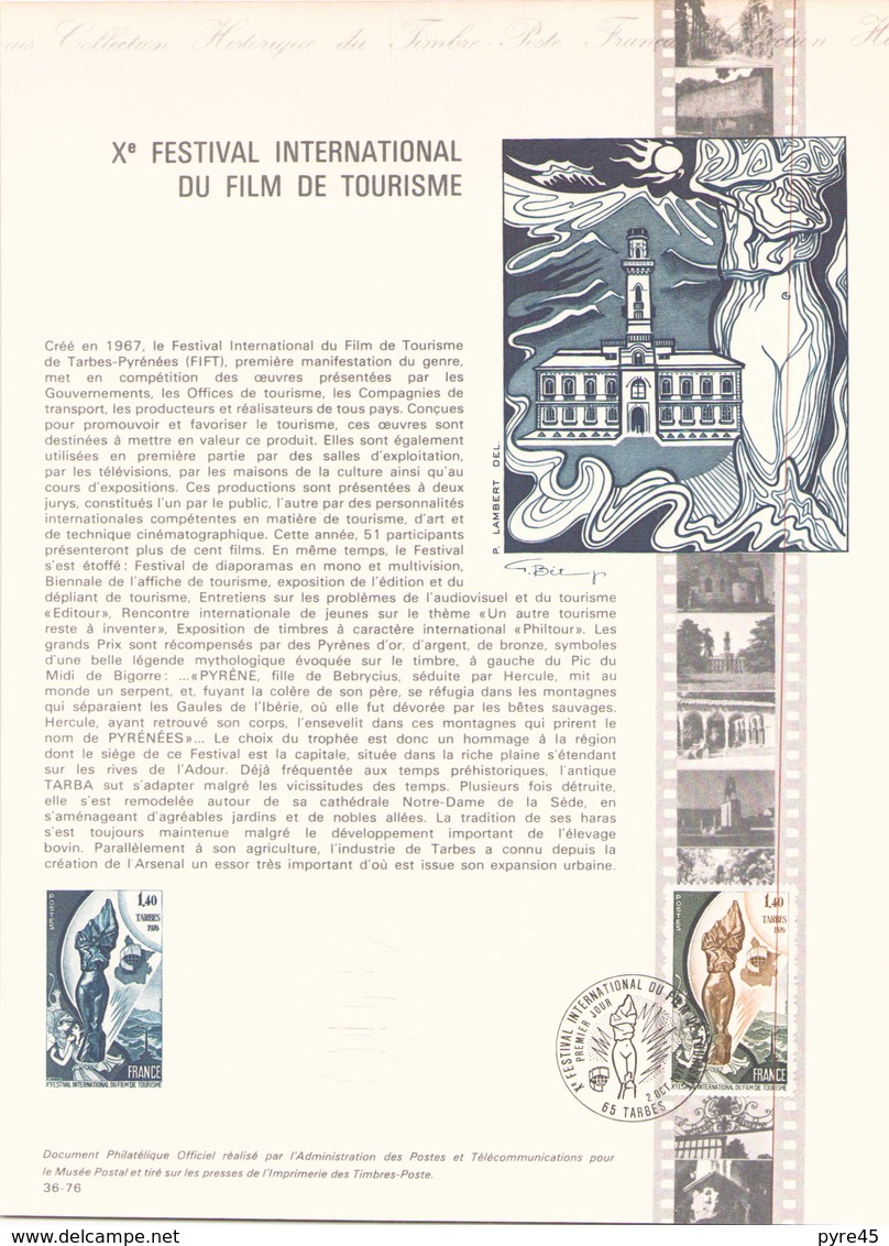 FRANCE DOCUMENT OFFICIEL DU 2 OCTOBRE 1976 TARBES X° FESTIVAL DU FILM TOURISTIQUE - Documents De La Poste