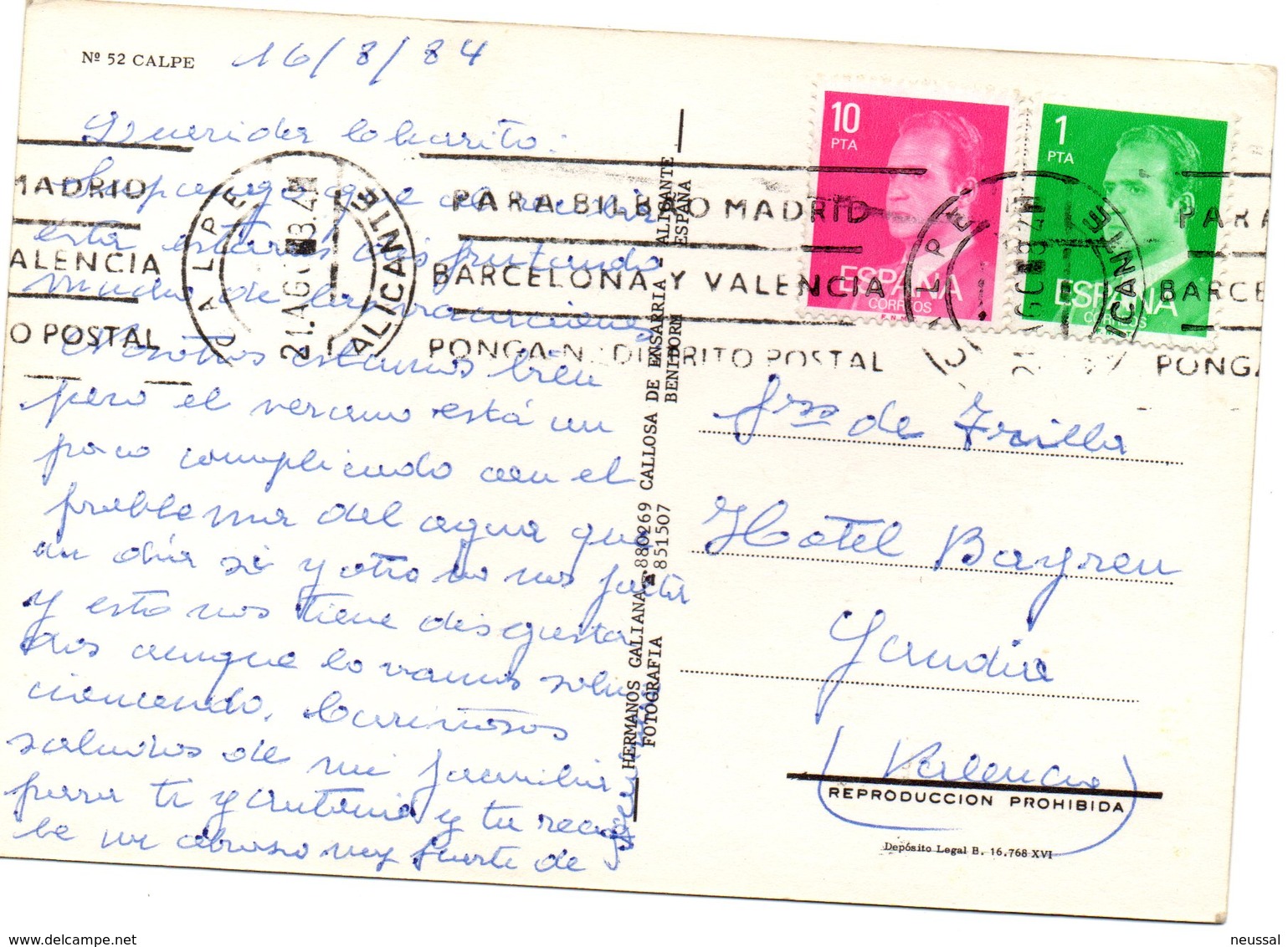 Tarjeta Postal De Calpe Circulada 1984 - Alicante