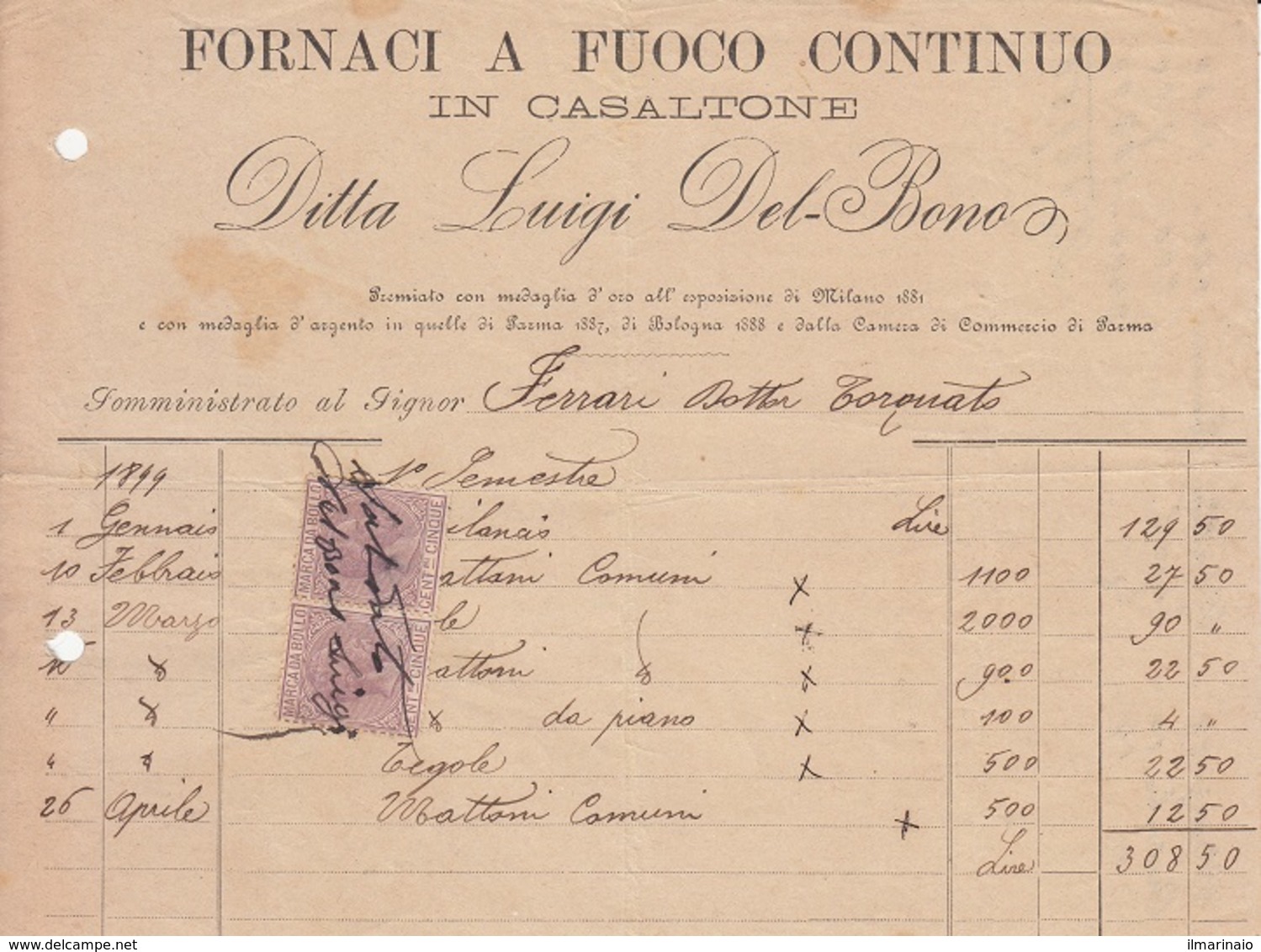 ** DITTA LUIGI DEL-BONO.-(CASALTONE-PR).-FORNACI.** - Italie