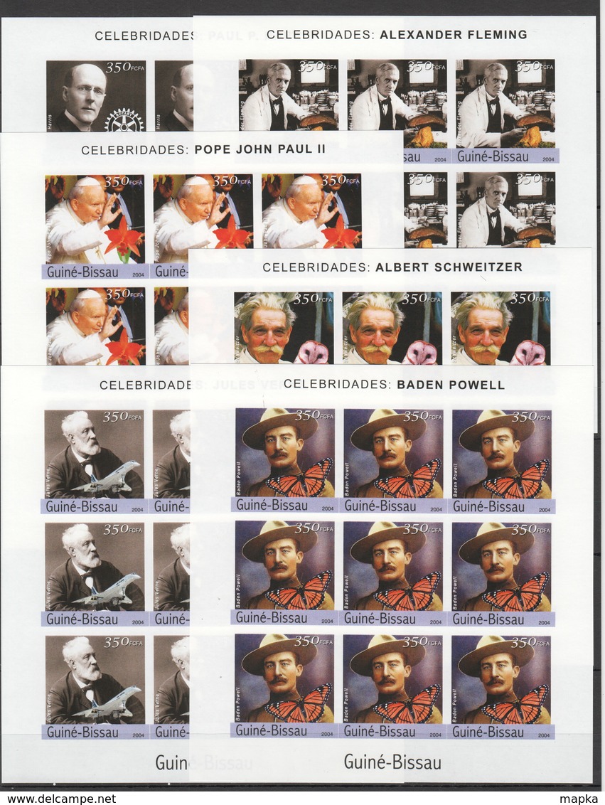 F443 !!! IMPERFORATE 2004 GUINE-BISSAU FAMOUS PEOPLE POWELL VERNE POPE JOHN PAUL II 9SET MNH - Other & Unclassified