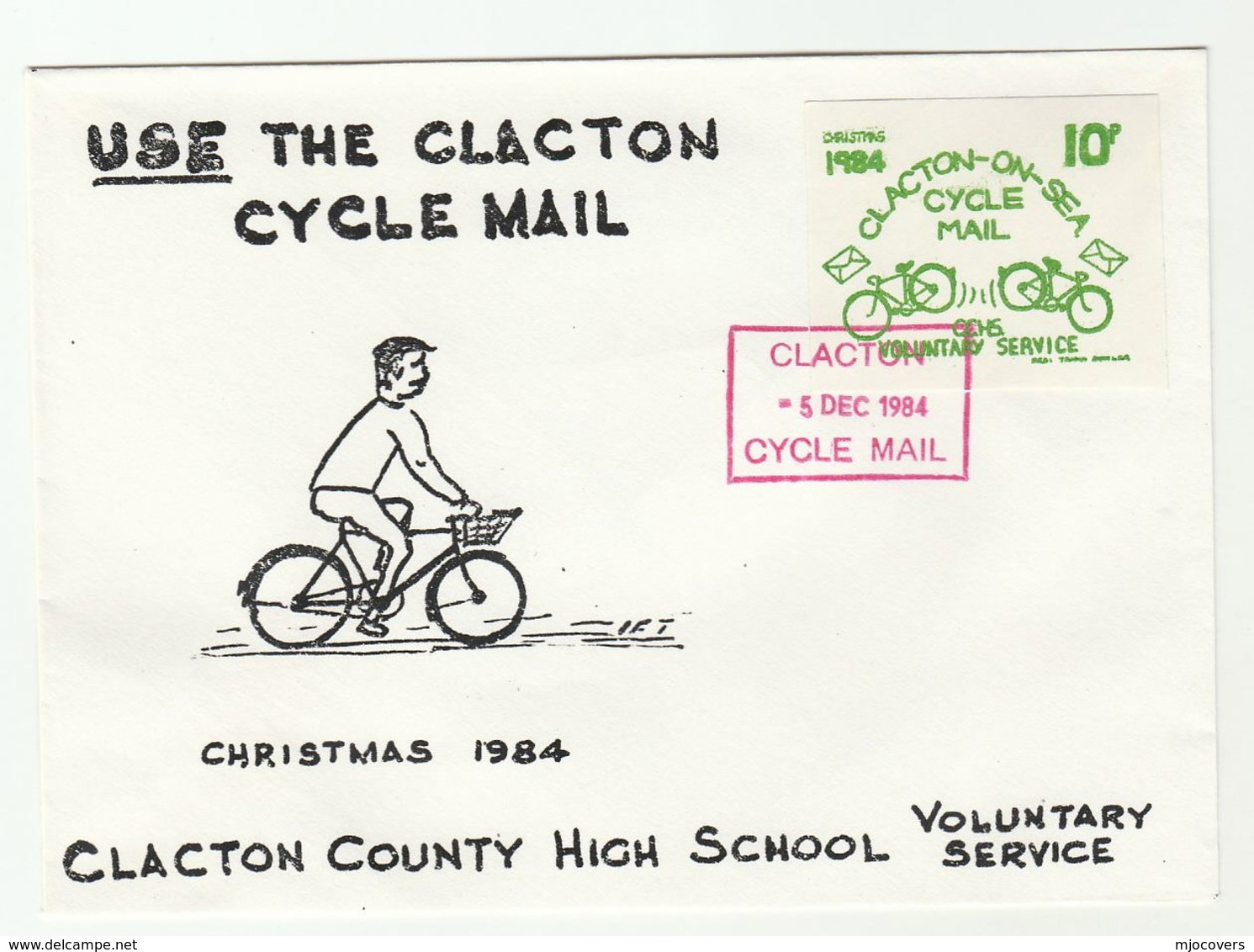 1984 CLACTON HIGH SCHOOL CYCLE Mail LOCAL  POST COVER  Illus BICYCLE Bike  Label Cycling Gb - Cinderellas