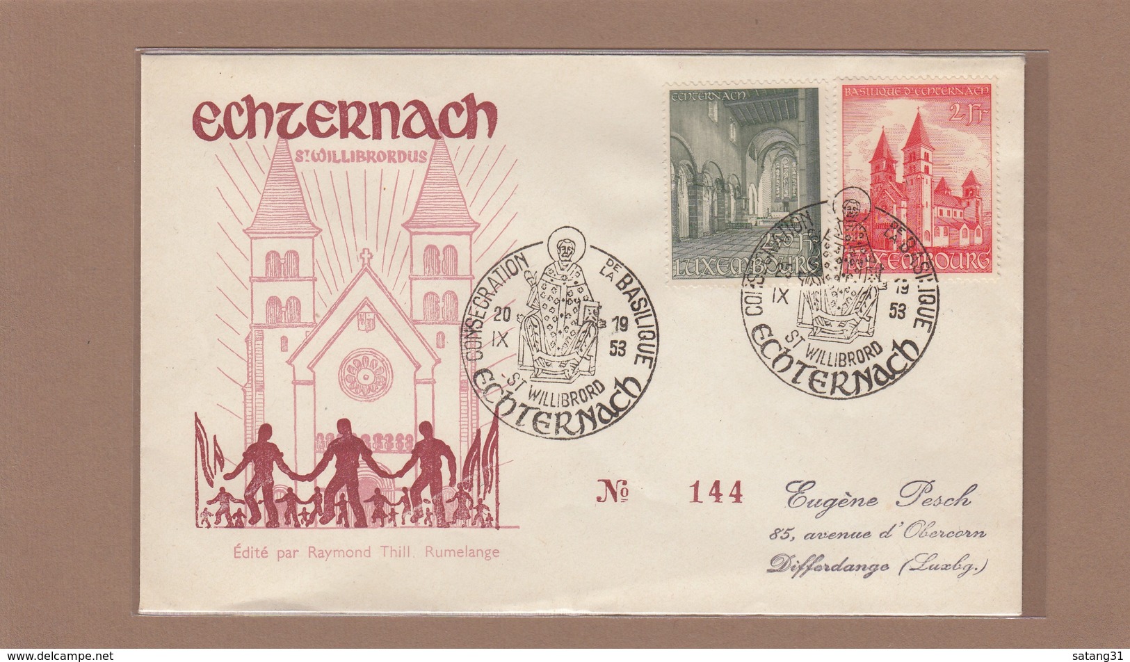 CACHET SPECIAL: "CONSECRATION DE LA BASILIQUE,ECHTERNACH" 20-9-1953 ET 25-9-1953. - Lettres & Documents