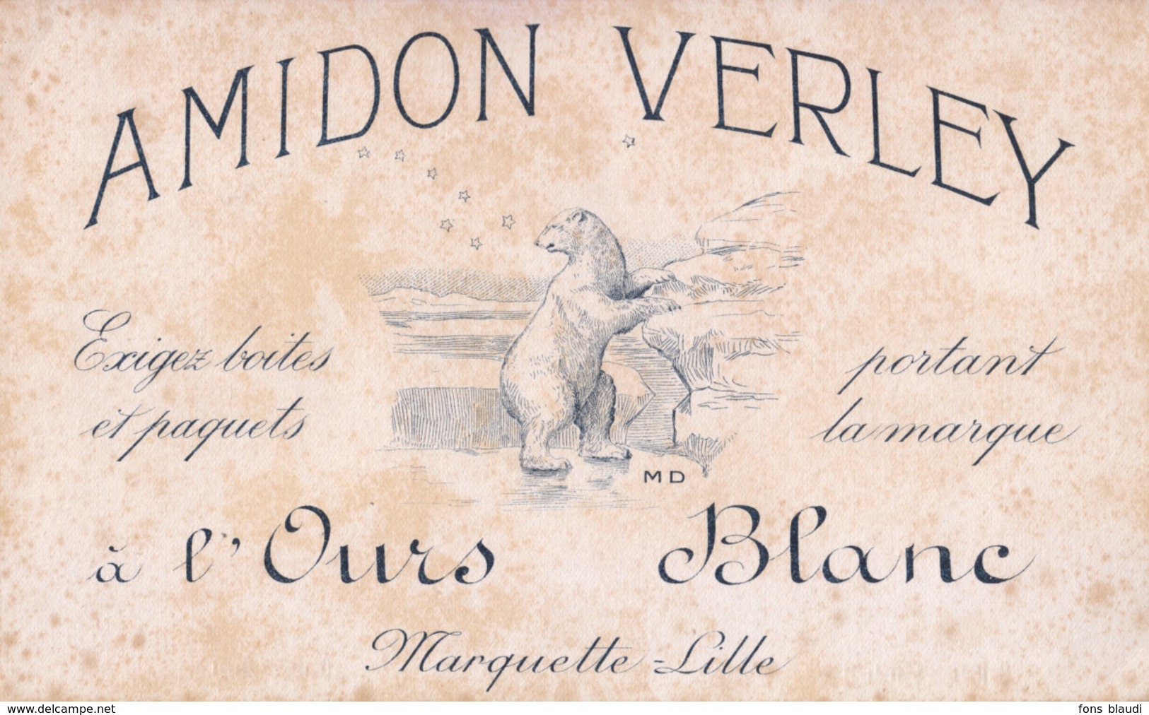 Vers 1940 - Marquette-lez-Lille (Nord) - Buvard Amidon Verley à L'Ours Blanc - FRANCO DE PORT - Animaux