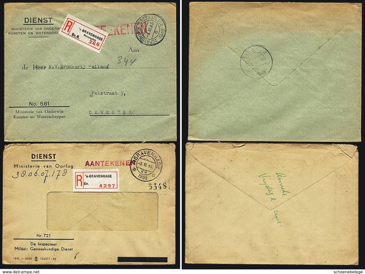 A5544) Niederlande Netherlands 2 Dienstbriefe 1948 / 1959 - Dienstzegels