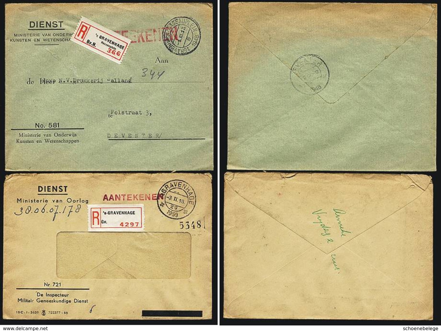 A5544) Niederlande Netherlands 2 Dienstbriefe 1948 / 1959 - Dienstmarken