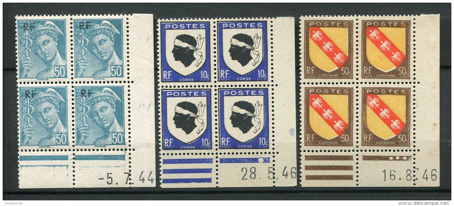 7519  FRANCE  N°  660, 755, 756**  Mercure, Armoiries De La Corse Et De La Lorraine  (détails Ci-dessous)   TB/TTB - 1940-1949