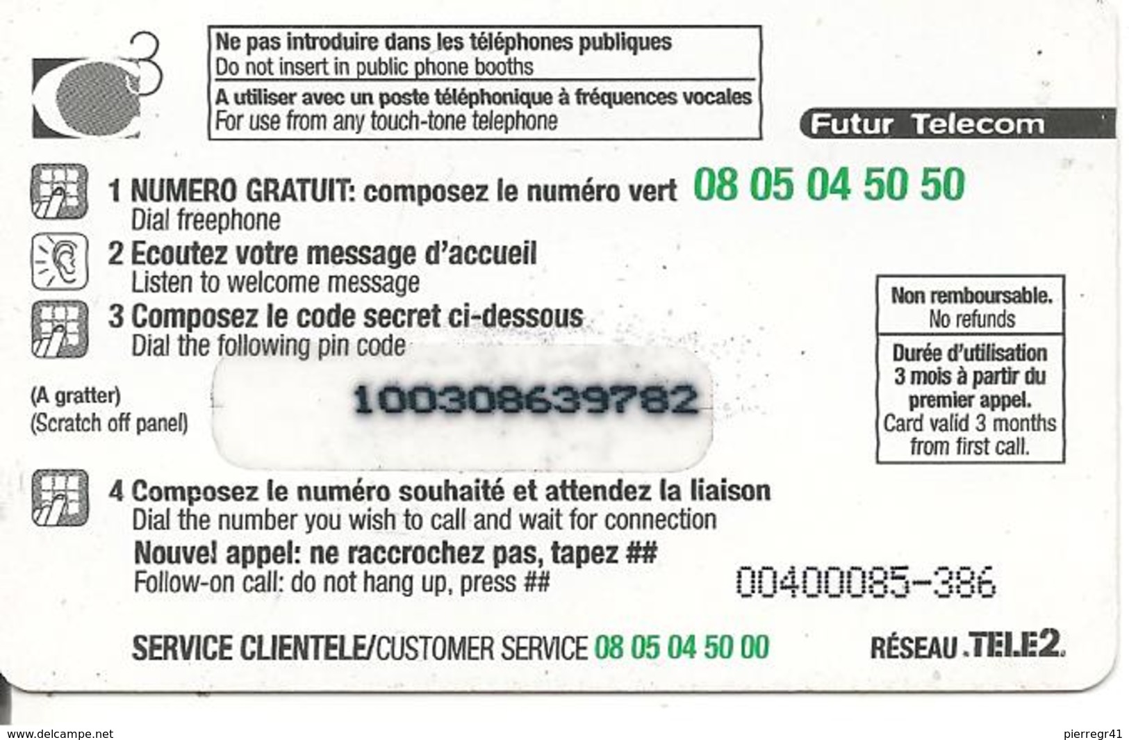 CARTE-PREPAYEE-1999-100 F-FUTUR TELECOM -AFRICA 1-GENERIQUE-V° Code Pt N°Gras-T B E- - Other & Unclassified