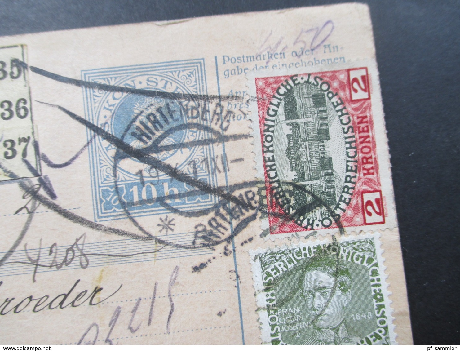 Österreich 1911 Nr. 154 MiF Paketkarte Mit Klebzettel 484 Hirtenberg Nach Lüttich über Köln U. Liege! Viele Stempel!! - Briefe U. Dokumente