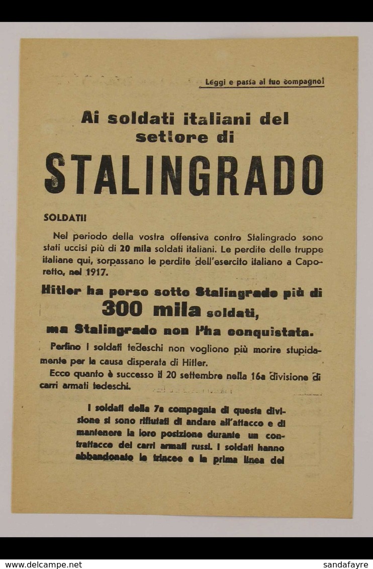 SURRENDER LEAFLETS FOR THE ITALIAN ARMY IN RUSSIA 1942-1943 Fascinating Collection Of All Different Printed Propaganda S - Other & Unclassified