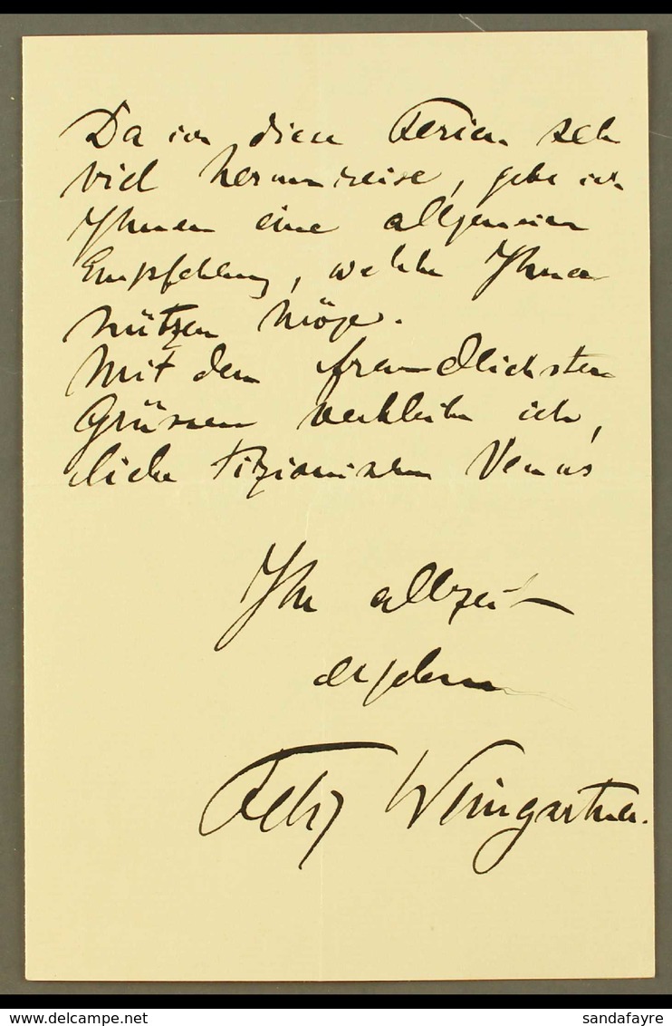 FAMOUS COMPOSER & CONDUCTOR - FELIX VON WEINGARTNER Two Page Undated Letter, Clearly Signed In Black Ink. For More Image - Andere & Zonder Classificatie