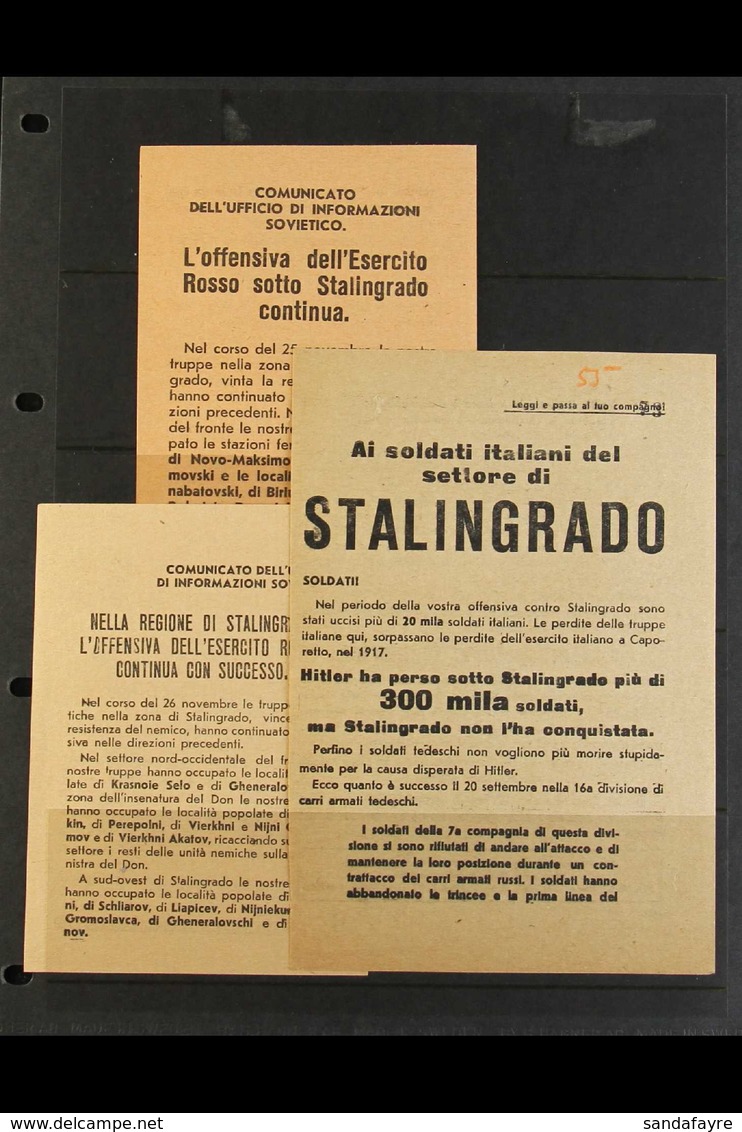 BATTLE OF STALINGRAD 1942 Interesting Group Of All Different Printed Propaganda SURRENDER LEAFLETS For The Italian Army  - Altri & Non Classificati