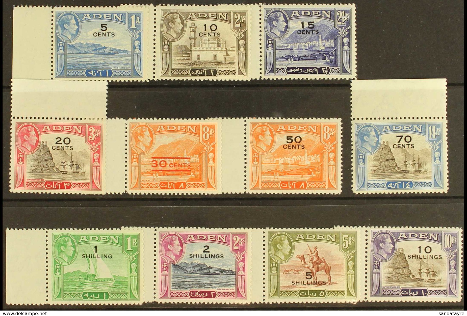 1951 Surcharged Definitive Set, SG 36/46, Never Hinged Mint Marginal Examples (11 Stamps) For More Images, Please Visit  - Aden (1854-1963)