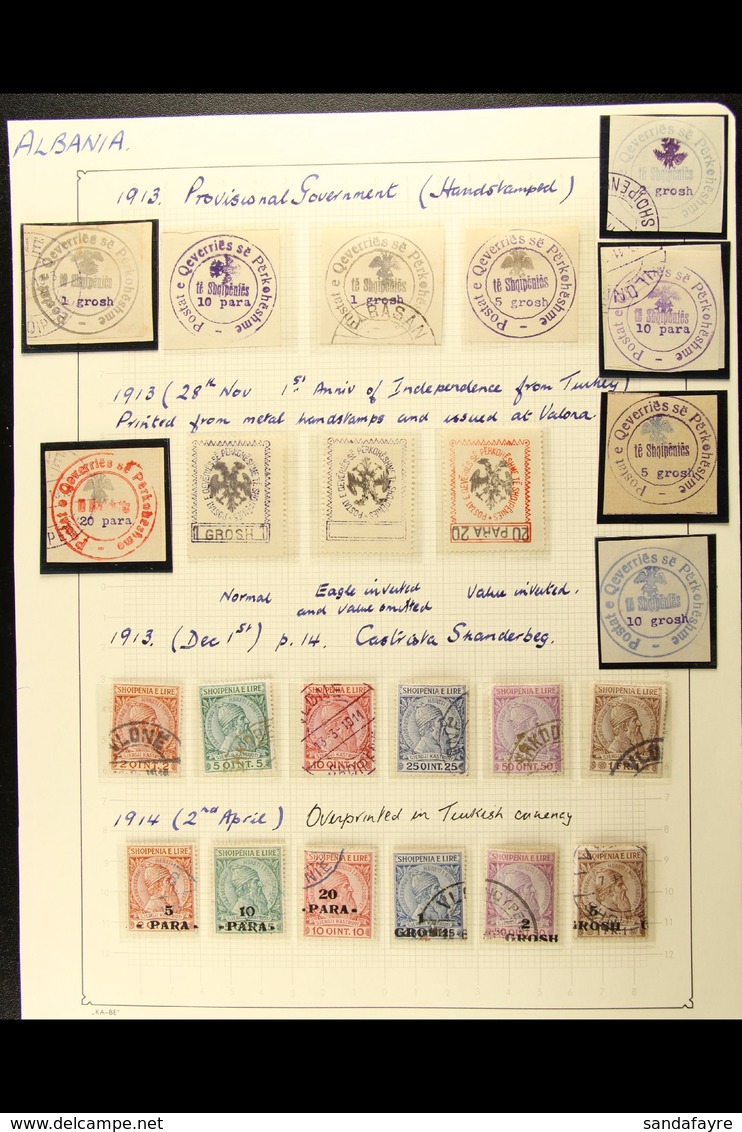 1913-1922 ATTRACTIVE COLLECTION In Hingeless Mounts On Leaves, Inc 1913 (Oct) Set Mostly Used, 1913 (Nov) Set Used, Plus - Albania