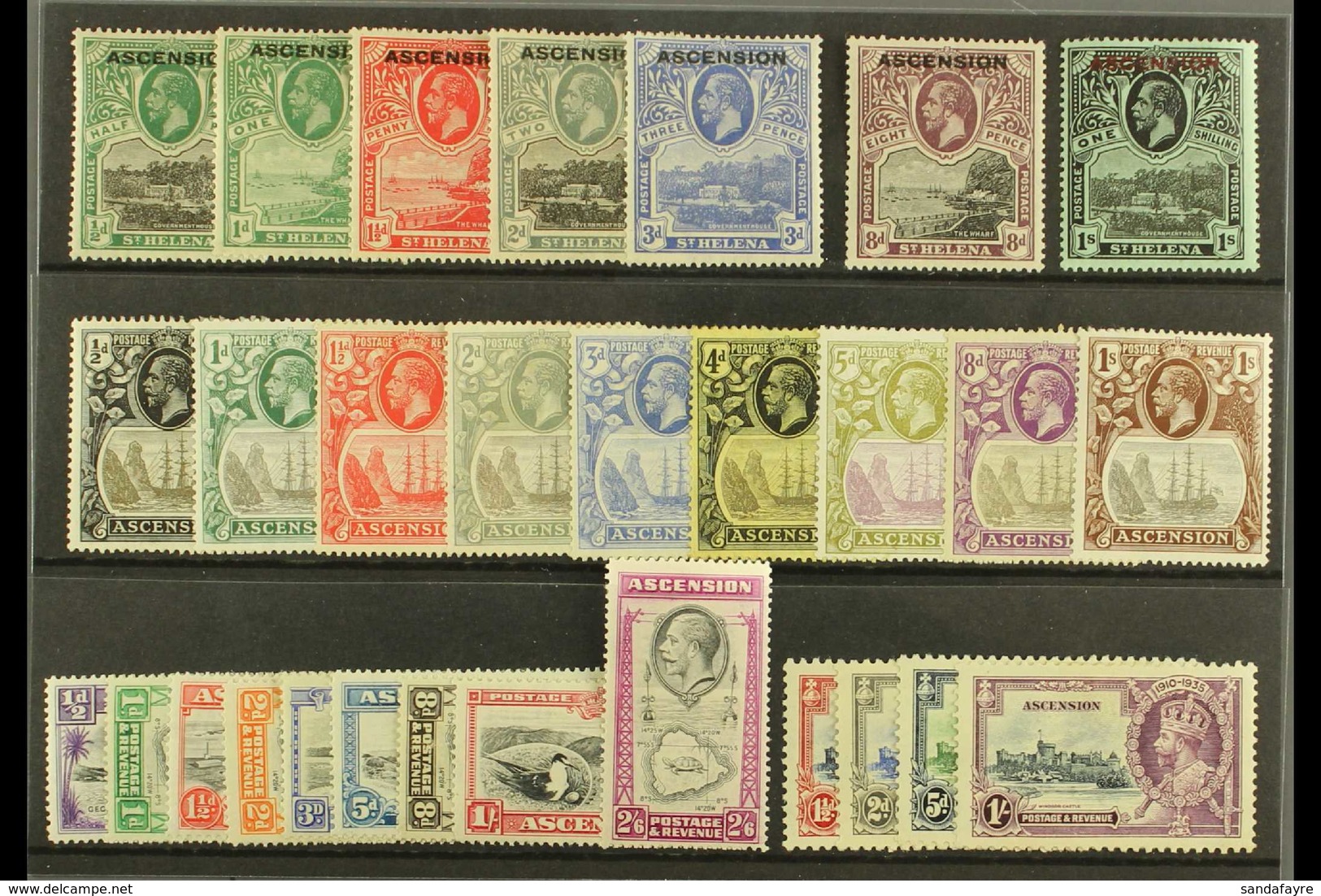 1922-36 KGV MINT GROUP Includes 1922  ½d, 1d, 1½d, 3d, 8d, And 1s, 1924-33 "Badge" Set Of One Of Each Value From ½d To 5 - Ascensione