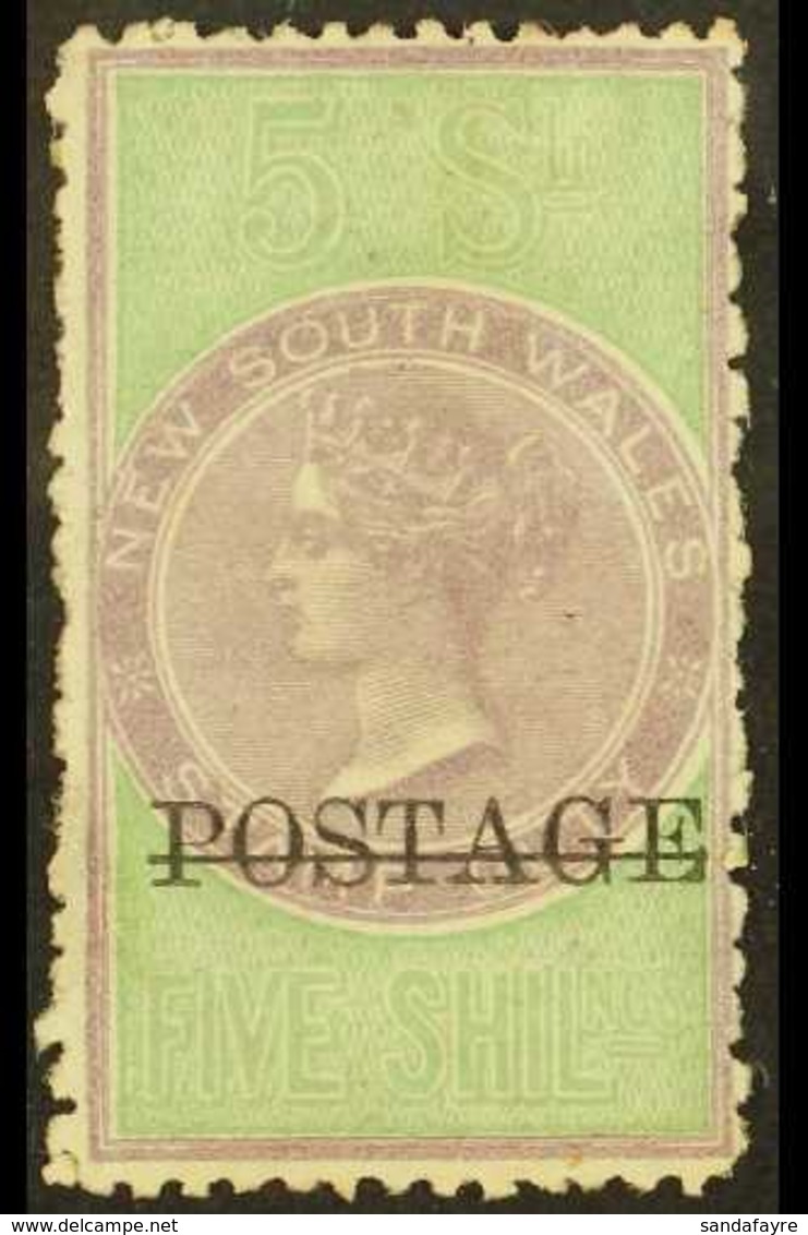 NEW SOUTH WALES 1885-86 5s Lilac And Green Perf 12 X 10, Opt'd "POSTAGE" In Black, SG 238b, Mint Good Part OG. Very Scar - Altri & Non Classificati