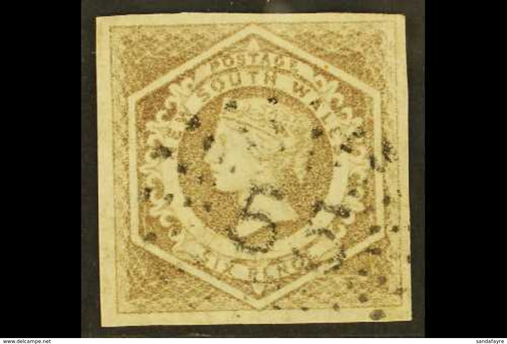 NEW SOUTH WALES 1854-59 6d Greyish Brown Diadem, Error Of Watermark "8", SG 96a, Fine With Four Margins And Neat Upright - Other & Unclassified