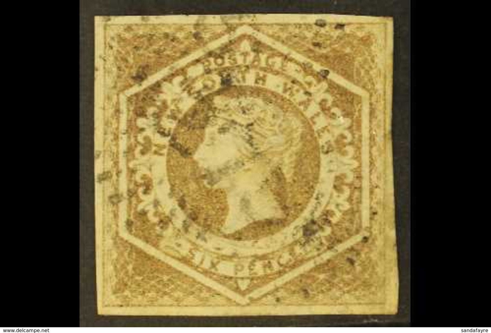 NEW SOUTH WALES 1854-59 6d Greyish Brown Diadem, Error Of Watermark "8", SG 96a, Four Margins And "275" Cancel Of Woonon - Sonstige & Ohne Zuordnung